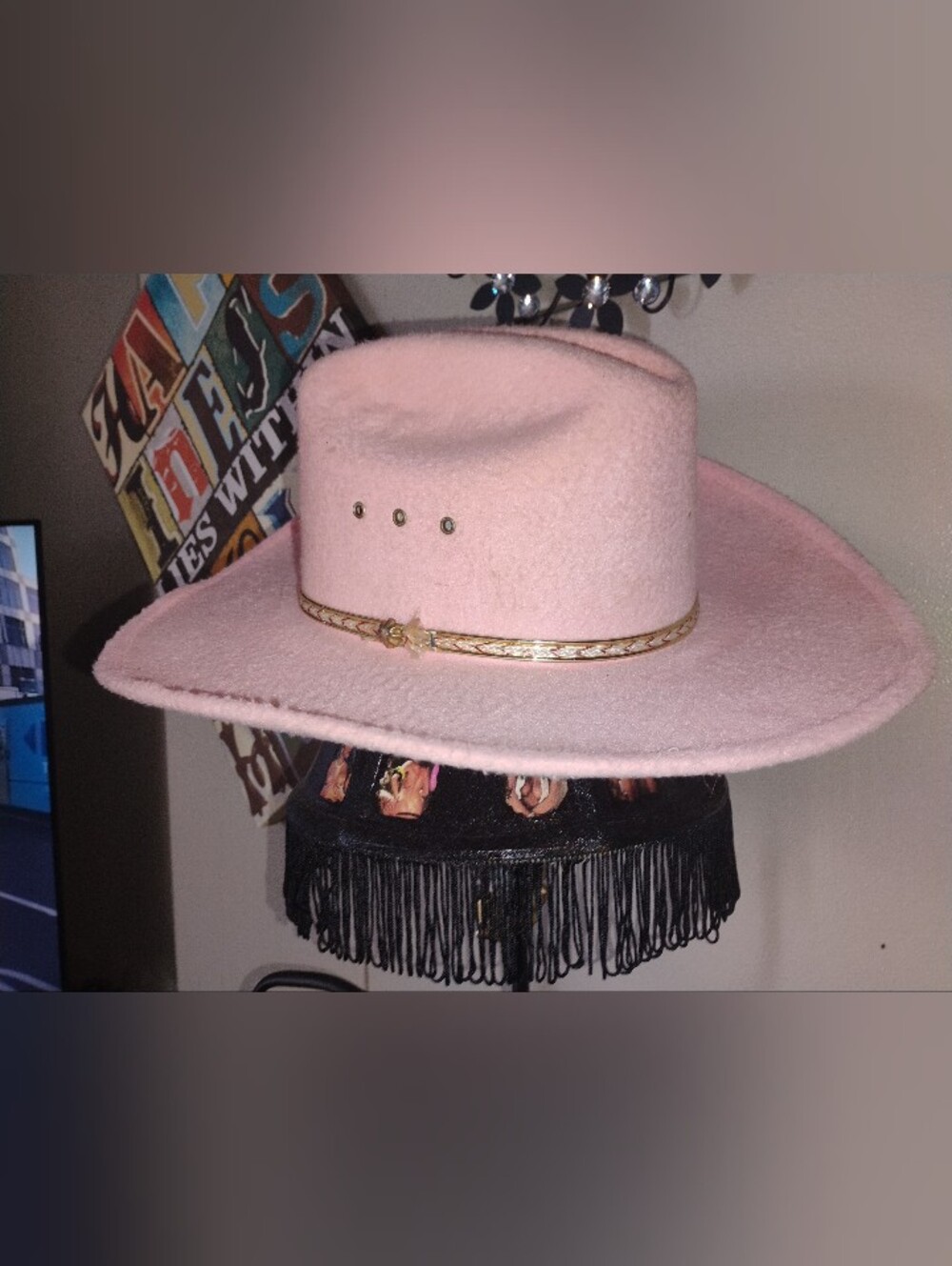 Soft Pink Felt Western Hat with Decorative Braided Band